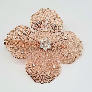 LARGE Rose Gold Metal and Crystal Flower Hair Piece with Alligator Clip